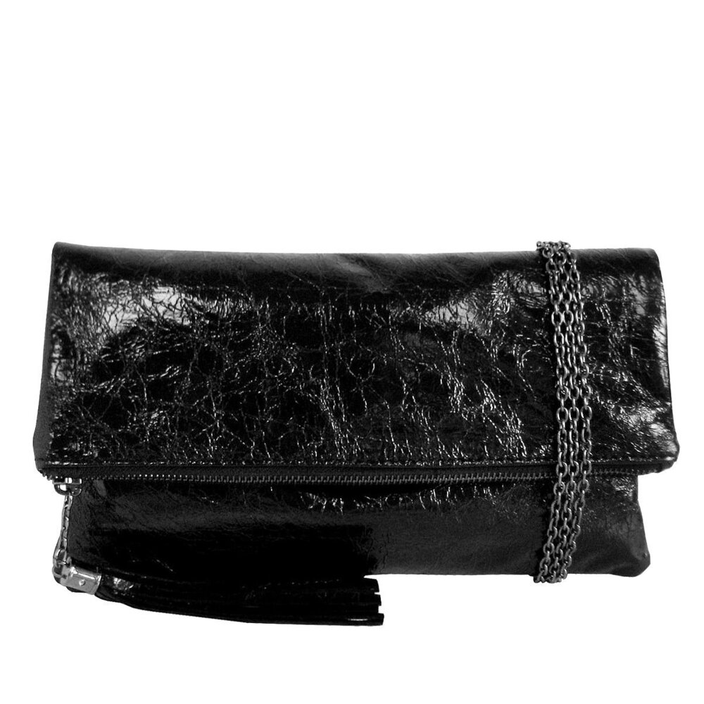 8918 ’s Cracked Metallic Foldover Clutch with Tassel – Detachable 21"